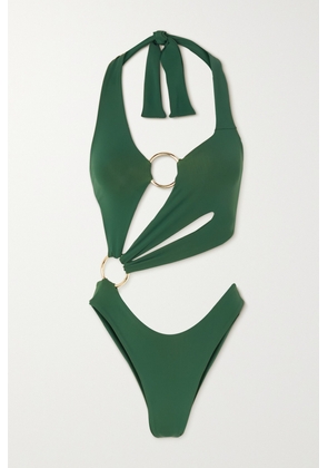 Louisa Ballou - Cutout Embellished Swimsuit - Green - x small,small,medium,large,x large