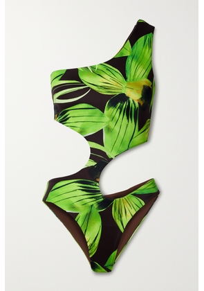Louisa Ballou - Carve One-shoulder Cutout Printed Stretch Swimsuit - Green - x small,small,medium,large,x large