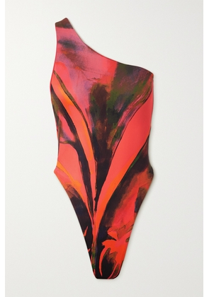 Louisa Ballou - Plunge One-shoulder Printed Swimsuit - Red - x small,small,medium,large,x large