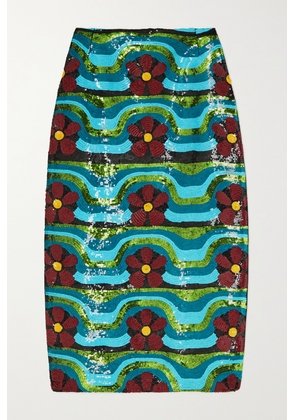 La DoubleJ - Sequined Wool-blend Midi Skirt - Blue - x small,small,medium,large,x large