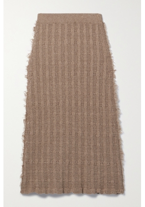 Acne Studios - Frayed Ribbed Wool-blend Midi Skirt - Brown - xx small,x small,small,medium,large