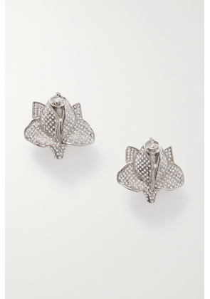 Alessandra Rich - Roses Silver-tone Crystal Clip Earrings - One size