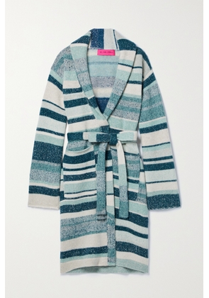 The Elder Statesman - Belted Striped Cashmere Cardigan - Blue - xx small,x small,small,medium,large