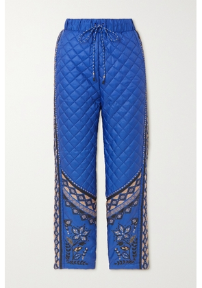 Farm Rio - Macaw Forest Quilted Printed Shell Pants - Blue - x small,small,medium,large,x large