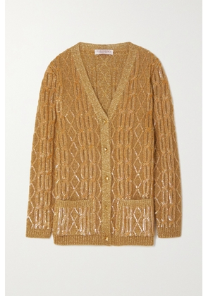 Valentino Garavani - Sequined Metallic Cable-knit Cardigan - Gold - x small,small,medium,large,x large