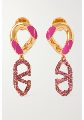 Valentino Garavani - Vlogo Gold-tone, Crystal And Enamel Earrings - Pink - One size