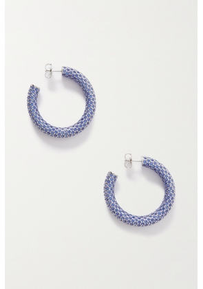 Amina Muaddi - Cameron Medium Silver-tone Crystal Hoop Earrings - Blue - One size