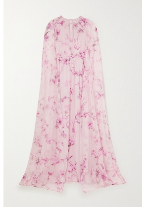 Erdem - Kenley Cape-effect Floral-print Silk-voile Gown - Pink - UK 8,UK 10,UK 12,UK 14,UK 16,UK 18,UK 20,UK 22