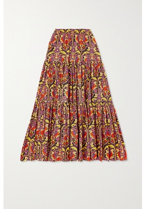 La DoubleJ - Tiered Printed Cotton-poplin Maxi Skirt - Orange - xx small,x small,small,medium,large,x large,xx large