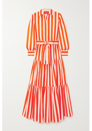 La DoubleJ - Bellini Tiered Striped Cotton-poplin Maxi Shirt Dress - Orange - xx small,x small,small,medium,large,x large,xx large