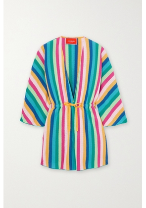 La DoubleJ - Striped Textured Cotton-blend Mini Dress - Blue - xx small,x small,small,medium,large,x large,xx large