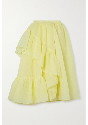 Erdem - Marganita Ruffled Tiered Cloqué Midi Skirt - Yellow - UK 6,UK 8,UK 10,UK 12,UK 14,UK 16