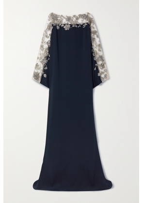Oscar de la Renta - Embellished Tulle-trimmed Silk-blend Crepe Gown - Blue - x small,small,medium,large,x large