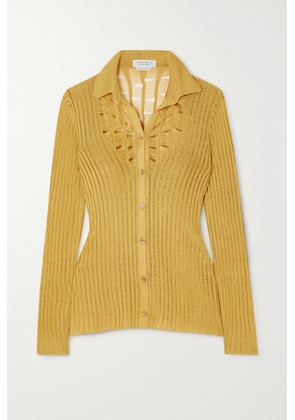 Gabriela Hearst - Aera Ribbed Open-knit Silk Shirt - Gold - x small,small,medium,large,x large