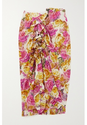 Dries Van Noten - Asymmetric Ruffled Floral-print Cotton-poplin Skirt - Ecru - FR34,FR36,FR38,FR40,FR42,FR44