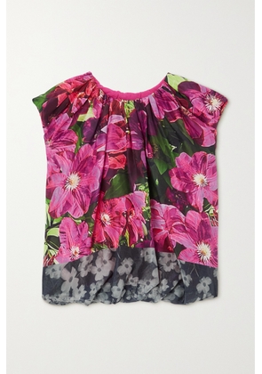 Dries Van Noten - Ruffled Paneled Floral-print Silk-satin And Cotton Top - Pink - x small,small,medium,large