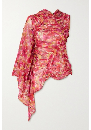 Dries Van Noten - One-sleeve Ruched Floral-print Silk-chiffon Top - Pink - FR34,FR36,FR38,FR40,FR42,FR44