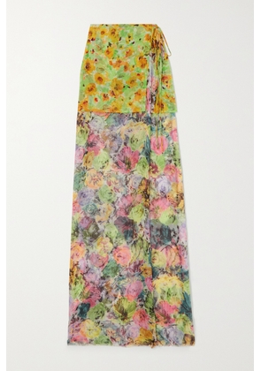 Dries Van Noten - Layered Floral-print Silk-georgette And Chiffon Maxi Wrap Skirt - Yellow - FR34,FR36,FR38,FR40,FR42,FR44