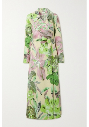Dries Van Noten - Belted Double-breasted Floral-print Cloqué Trench Coat - Green - FR34,FR36,FR38,FR40,FR42,FR44