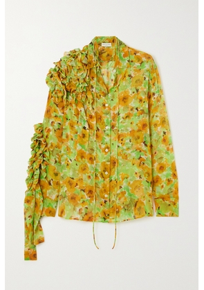 Dries Van Noten - Ruffled Floral-print Silk-chiffon Shirt - Yellow - FR34,FR36,FR38,FR40,FR42,FR44
