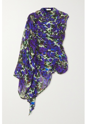 Dries Van Noten - One-sleeve Ruched Floral-print Silk-chiffon Top - Blue - FR34,FR36,FR38,FR40,FR42,FR44