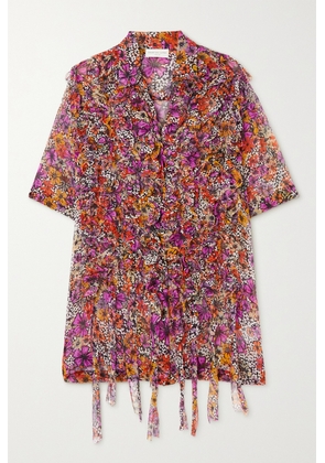 Dries Van Noten - Ruffled Floral-print Silk-crepon Shirt - Purple - FR34,FR36,FR38,FR40,FR42,FR44