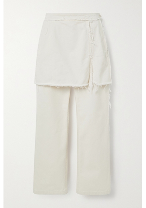 Dries Van Noten - Cropped Layered Frayed Cotton-twill Straight-leg Pants - Ecru - FR34,FR36,FR38,FR40,FR42,FR44