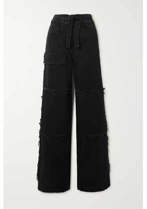 Dries Van Noten - Frayed High-rise Wide-leg Cargo Jeans - Black - x small,small,medium,large
