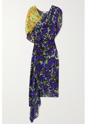 Dries Van Noten - Asymmetric Draped Floral-print Chiffon Dress - Blue - FR34,FR36,FR38,FR40,FR42,FR44
