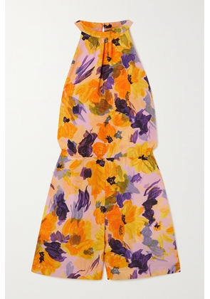 Dries Van Noten - Floral-print Silk-crepe Playsuit - Purple - FR34,FR36,FR38,FR40,FR42,FR44