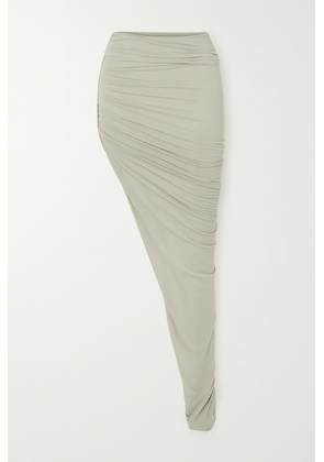 Rick Owens - Asymmetric Ruched Stretch-jersey Skirt - Off-white - IT38,IT40,IT42