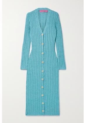 The Elder Statesman - June Ribbed Cotton, Linen And Silk-blend Midi Dress - Blue - x small,small,medium,large