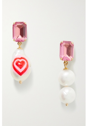 Martha Calvo - Gold-plated, Crystal And Pearl Earrings - Pink - One size