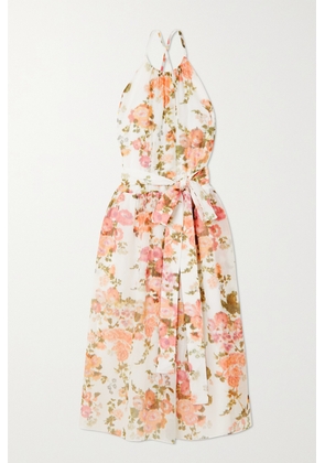 Erdem - Zinnia Tie-belt Floral-print Silk And Cotton-blend Voile Midi Dress - Orange - UK 4,UK 6,UK 8,UK 10,UK 12,UK 14,UK 16
