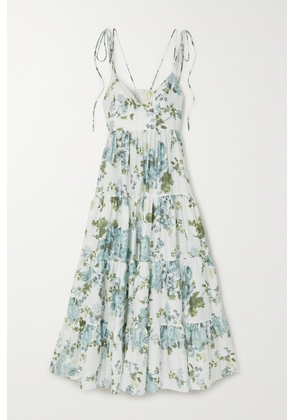 Erdem - Azami Tiered Floral-print Cotton-poplin Gown - Blue - UK 6,UK 8,UK 10,UK 12,UK 14,UK 16,UK 18