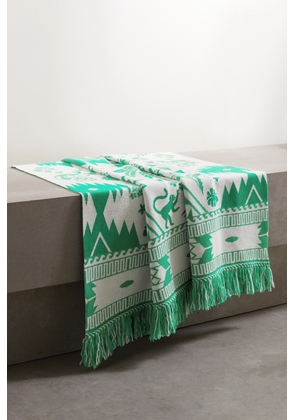 Alanui - Explosion Nature Fringed Cotton-blend Jacquard Blanket - Green - One size