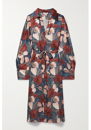 Vince - Nouveau Floral-print Belted Charmeuse Midi Shirt Dress - Multi - x small,small,medium,large,x large