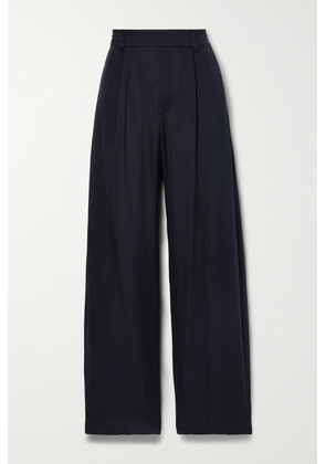Vince - Pleated Silk And Cotton-blend Wide-leg Pants - Black - x small,small,medium,large,x large