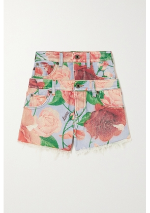 Loewe - + Paula's Ibiza Roses Layered Frayed Floral-print Denim Shorts - Pink - FR34,FR36,FR38,FR40,FR42,FR44