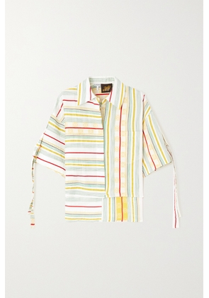 Loewe - + Paula's Ibiza Cropped Asymmetric Striped Cotton, Linen And Silk-blend Shirt - White - FR32,FR34,FR36,FR38,FR40,FR42,FR44