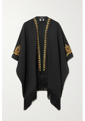 Etro - Fringed Embroidered Wool-blend Cape - Black - One size