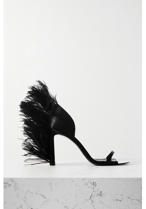 SERGIO ROSSI - + Area Feather-trimmed Satin Sandals - Black - IT35,IT36,IT36.5,IT37,IT37.5,IT38,IT38.5,IT39,IT39.5,IT40,IT40.5,IT41,IT42