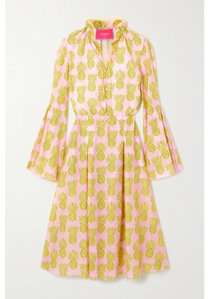 La DoubleJ - Casanova Pleated Cotton And Silk-blend Midi Dress - Yellow - x small,small,medium,large,x large,xx large
