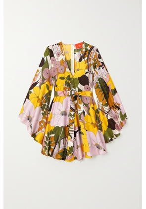 La DoubleJ - Magnifico Ruched Printed Silk Mini Dress - Pink - xx small,x small,small,medium,large,x large,xx large