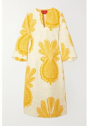 La DoubleJ - Printed Slub Cotton-blend Midi Dress - Yellow - xx small,x small,small,medium,large,x large,xx large