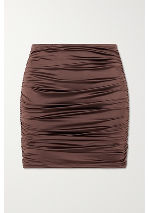 GOOD AMERICAN - Ruched Stretch-satin Mini Skirt - Brown - 0,1,2,3,4,5,6,7,8