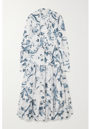 Erdem - Pintucked Tiered Floral-print Cotton-poplin Midi Dress - White - UK 6,UK 8,UK 10,UK 12,UK 14,UK 16,UK 18,UK 20