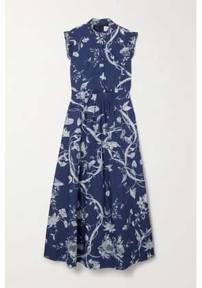 Erdem - Ruffled Floral-print Cotton-poplin Midi Dress - Blue - UK 6,UK 8,UK 10,UK 12,UK 14,UK 16,UK 18,UK 20
