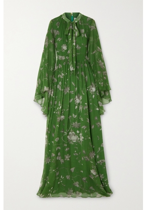 Erdem - Cape-effect Pussy-bow Floral-print Silk-voile Gown - Green - UK 6,UK 8,UK 10,UK 12,UK 14,UK 16