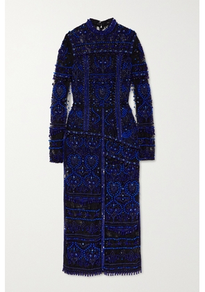 Erdem - Embellished Embroidered Cotton-tulle Midi Dress - Blue - UK 6,UK 8,UK 10,UK 12,UK 14
